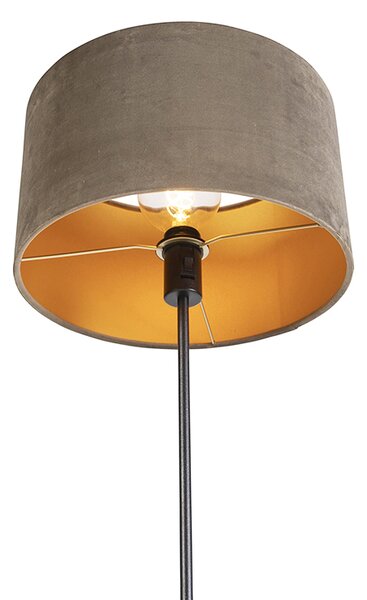 Lampă de podea neagră cu abajur din catifea taupe cu auriu 35 cm - Parte