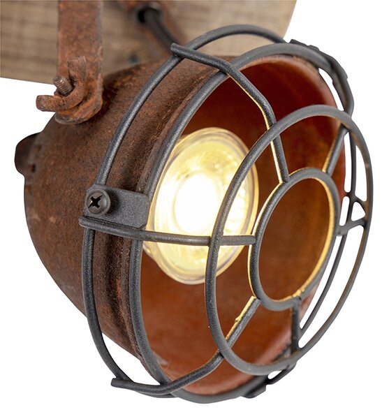 Spotlight industrial maro ruginiu cu lemn inclinabil 3 lumini - Gina