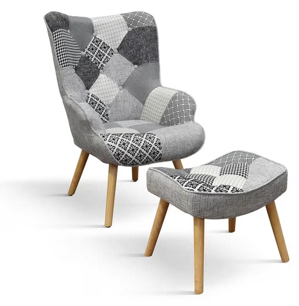 Fotoliu Patchwork, structura metalica, tesatura multicolora - GRI