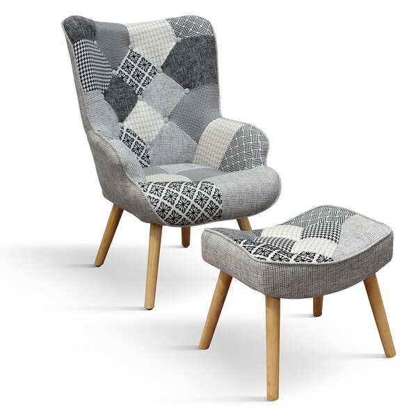Fotoliu Patchwork, structura metalica, tesatura multicolora - GRI