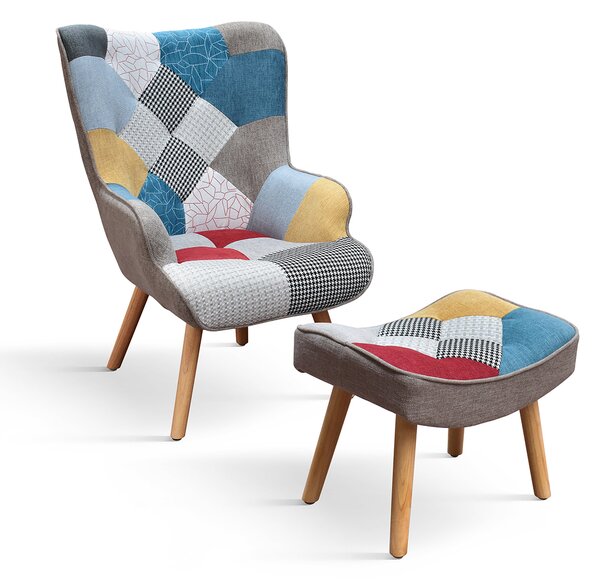 Fotoliu Patchwork, structura metalica, tesatura multicolora - ROSU