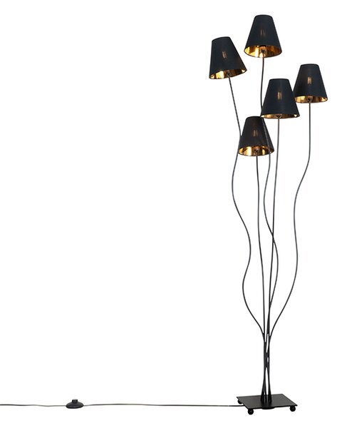 Lampă de podea design negru cu auriu cu 5 lumini - Melis