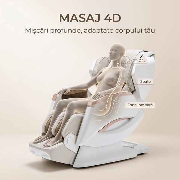 Fotoliu masaj 4D ROVO Luxury cu Zero Gravity, sina 120 cm si incalzire