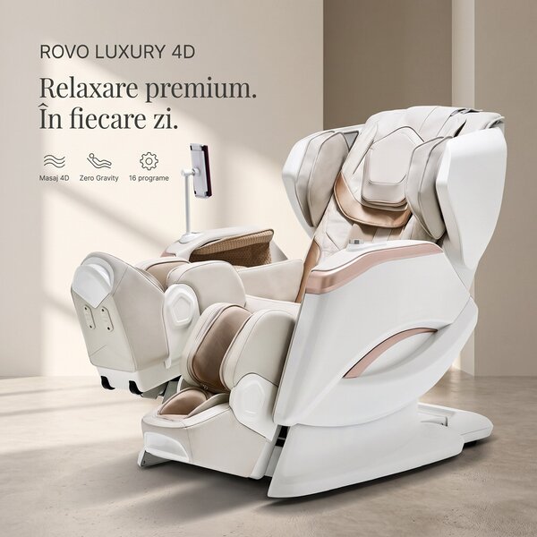 Fotoliu masaj 4D ROVO Luxury cu Zero Gravity, sina 120 cm si incalzire