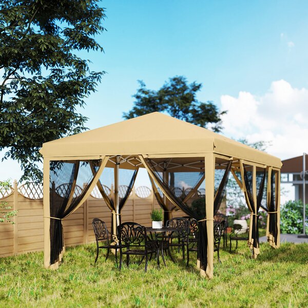 Outsunny Baldachin Pop-Up cu Plasă, Cort pentru Petreceri cu Geantă de Transport pentru Exterior, 585x295xx270 cm, Bej | Aosom Romania