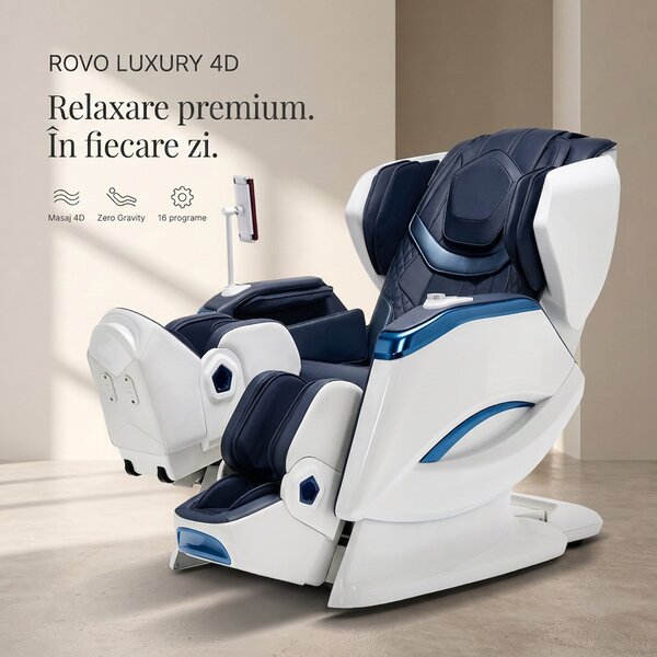 Fotoliu masaj 4D ROVO Luxury cu Zero Gravity, sina 120 cm si incalzire