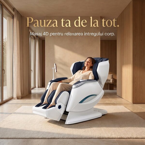 Fotoliu masaj 4D ROVO Luxury cu Zero Gravity, sina 120 cm si incalzire