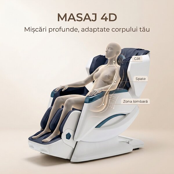 Fotoliu masaj 4D ROVO Luxury cu Zero Gravity, sina 120 cm si incalzire