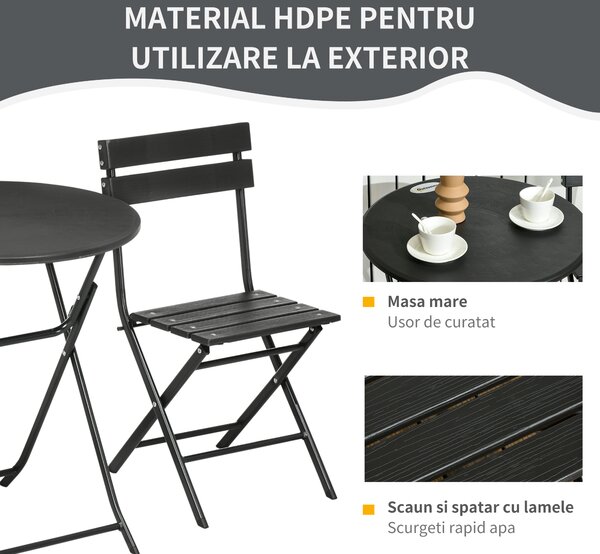 Outsunny Set Mobilier de Grădină 3 Piese pentru Terasă, Oțel și HDPE, Design Modern, Gri Închis | Aosom Romania