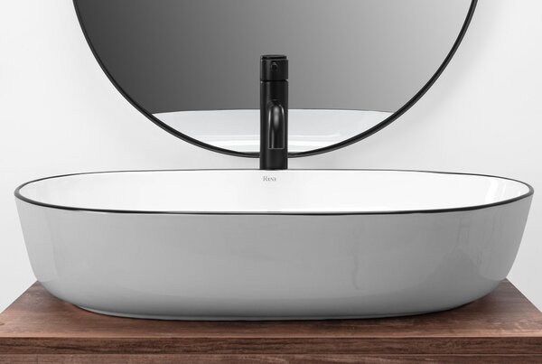Lavoar ceramic pentru blat Rea CLEO white Black edge