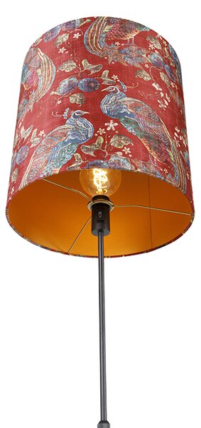 Lampă de podea cu abajur negru cu design de păun roșu 40 cm - Parte