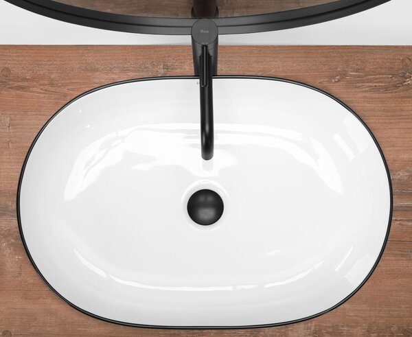 Lavoar ceramic pentru blat Rea CLEO white Black edge