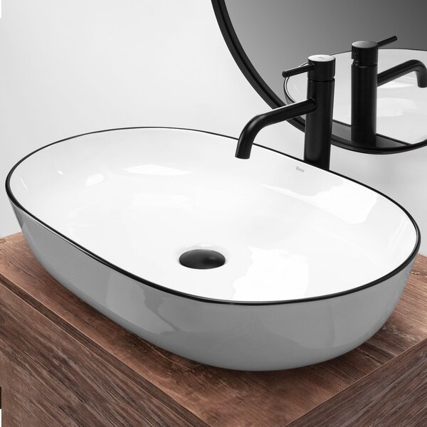 Lavoar ceramic pentru blat Rea CLEO white Black edge