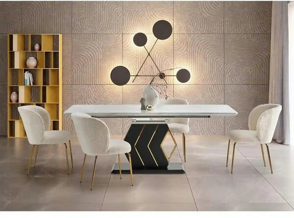 Masa extensibila VINCENZO, alb/negru/auriu, 160/200x90x77 cm