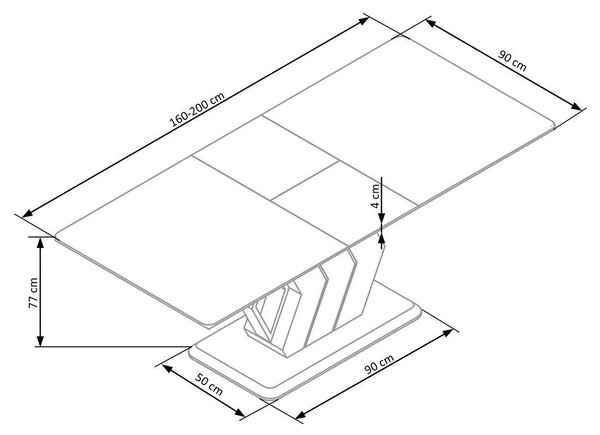 Masa extensibila VINCENZO, alb/negru/auriu, 160/200x90x77 cm