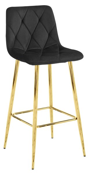Scaun Bar Fido Picioare Aurii Catifea Neagra