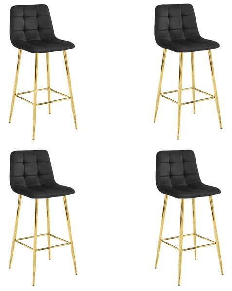 Set 4 Scaune Bar Simon Picioare Aurii Caifea Neagra