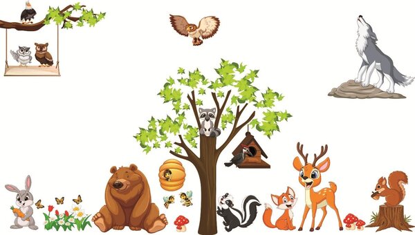Sticker copii - Animale in padure - 230x140 cm