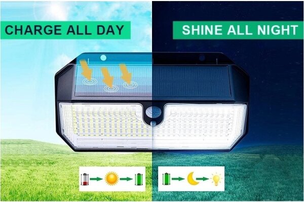 Viking-LED Aplica solară de perete cu senzor LED/2W/3,7V IP65 6000K 2200 mAh