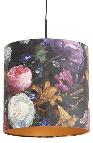 Lampă suspendată cu nuanțe de velur flori cu aur 40 cm - Combi