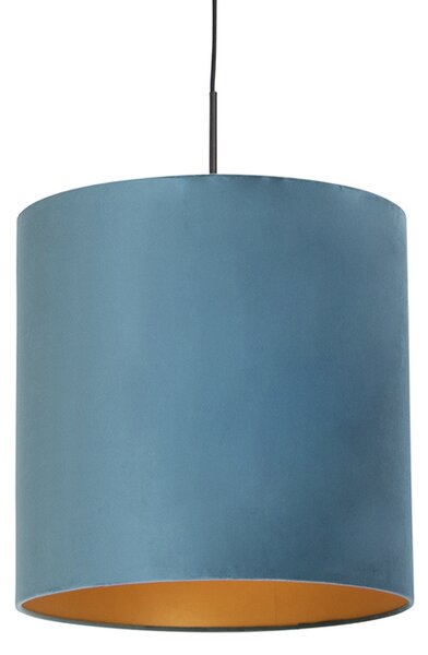 Lampă suspendată cu nuanță de velur albastru cu aur 40 cm - Combi