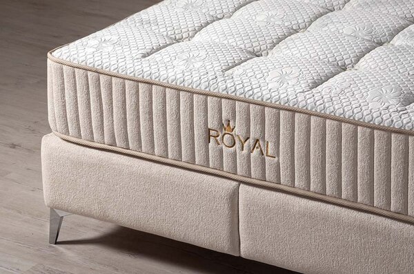 Pat ROYAL 160x200, stofa catifelata crem - Luna 21, cu somiera si spatiu depozitare