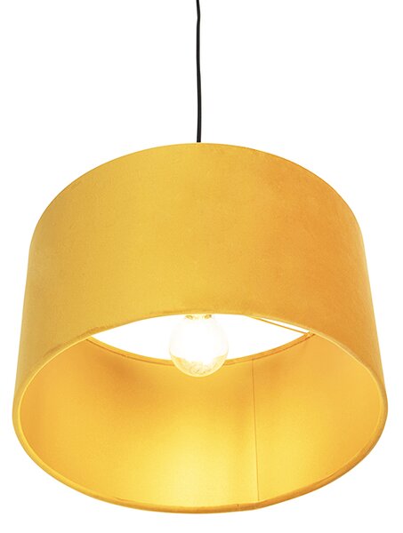 Lampă suspendată cu abajur din catifea ocru cu auriu 35 cm - Combi