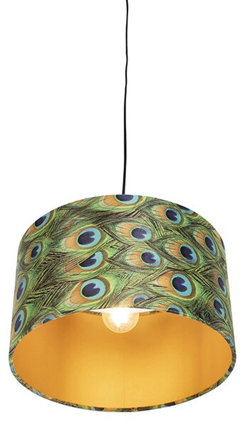 Lampă suspendată cu abajur din catifea păun cu auriu 35 cm - Combi