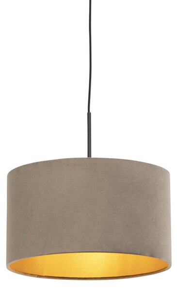 Lampă suspendată cu nuanță de velur taupe cu aur 35 cm - Combi