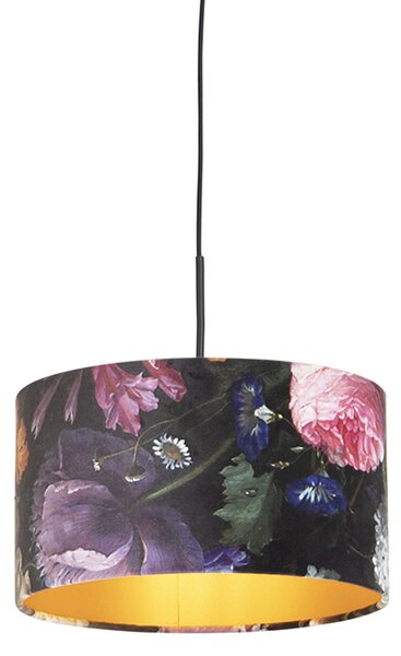 Lampă suspendată cu nuanțe de velur flori cu aur 35 cm - Combi