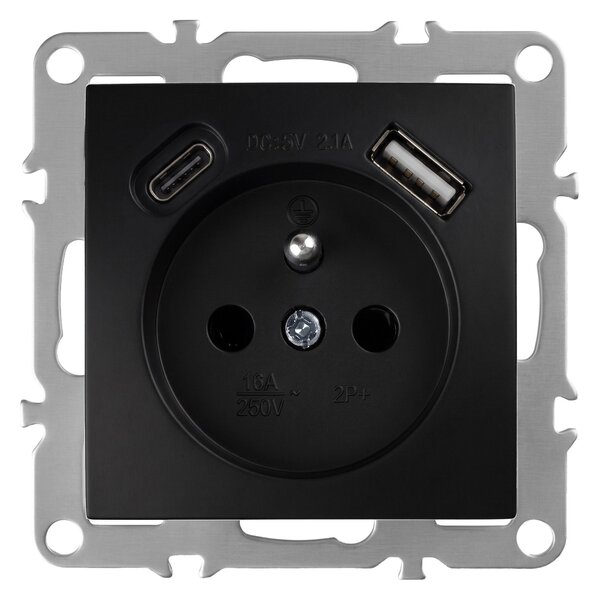 Priză simplă cu împământare + USB-A USB-C OSTE JNH004-G Black