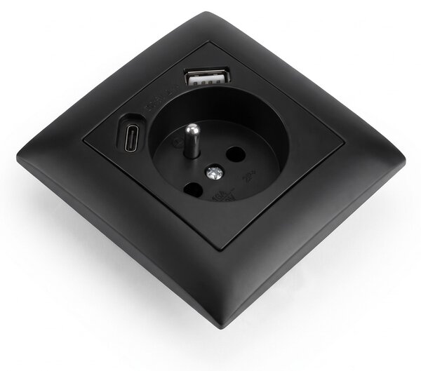 Priză simplă cu împământare + USB-A USB-C OSTE JNH004-G Black