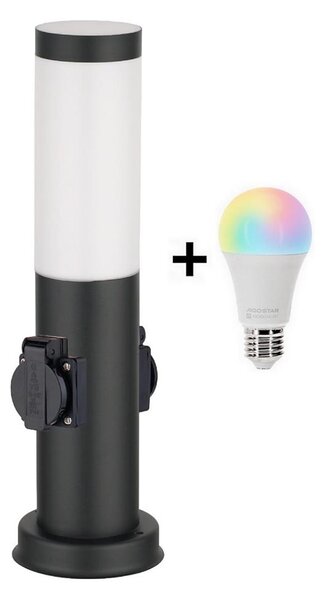 Brilagi - Lampă de exterior LED RGBW, cu 2 prize și 1x soclu E27/9W/230V, 40 cm, IP44, neagră
