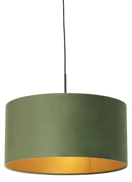Lampă suspendată cu nuanță de velur verde cu aur 50 cm - Combi