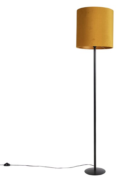 Lampă de podea neagră cu nuanță de velur ocru cu aur 40 cm - Simplo