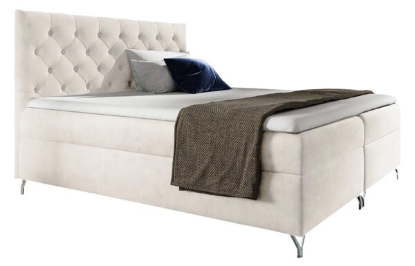 KONDELA Pat cu boxspring, 160x200, material alb Velvet, GULIETTE + cadou