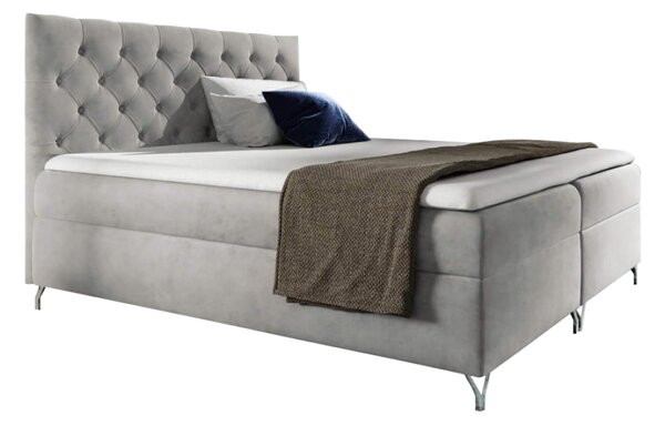 KONDELA Pat cu boxspring, 140x200, ţesătură gri deschis Velvet, GULIETTE + cadou