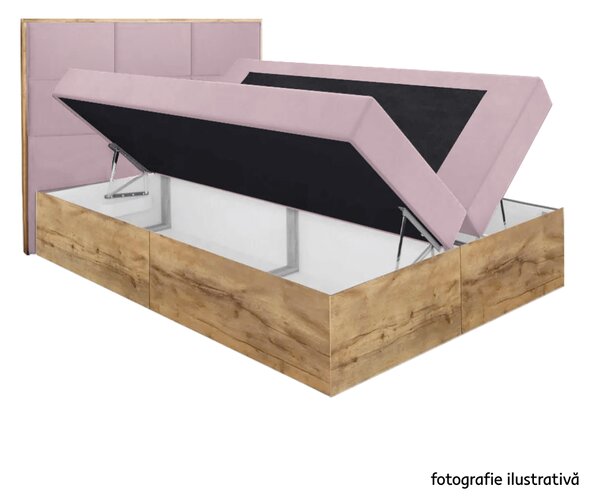 KONDELA Pat Boxspring, 200x200, ţesătură roz Kronos/stejar lancelot, WOOD 2