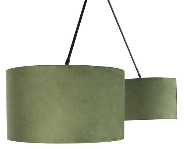 Lampă suspendată neagră cu abajururi din catifea verde și auriu 35 cm cu 2 lumini - Blitz