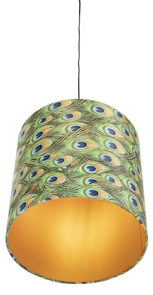 Lampă suspendată cu abajur din catifea păun cu auriu 40 cm - Combi