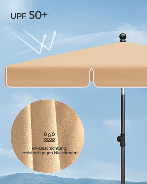 Umbrela de soare, Songmics, 30 grade, 1,8 x 1,25 m, UPF 50+, Bej