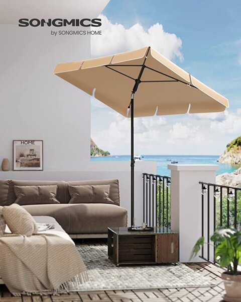 Umbrela de soare, Songmics, 30 grade, 1,8 x 1,25 m, UPF 50+, Bej