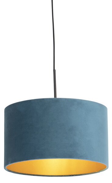 Lampă suspendată cu nuanță de velur albastru cu auriu 35 cm - Combi
