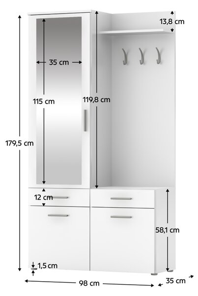 KONDELA Set pentru hol alb, LEVITO