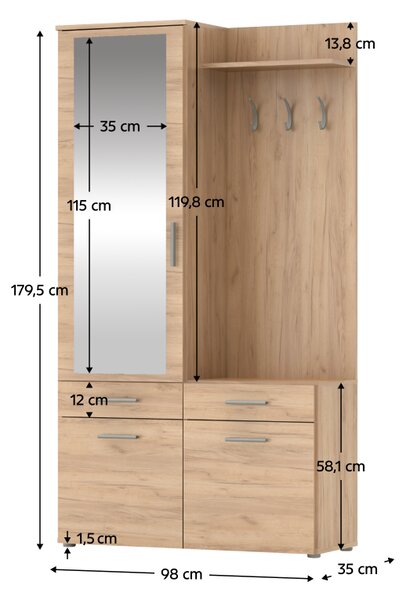 KONDELA Set pentru hol, stejar artisan, LEVITO