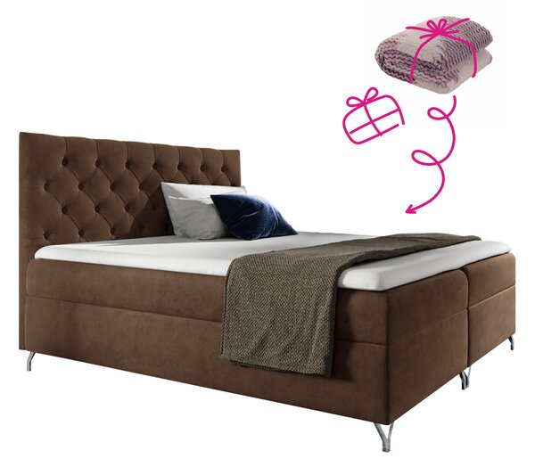 KONDELA Pat cu boxspring, 200x200, ţesătură maro Velvet, GULIETTE + cadou