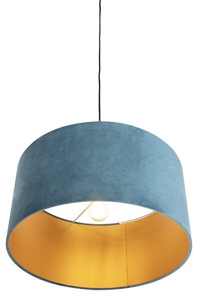 Lampă suspendată cu abajur din catifea albastru cu auriu 50 cm - Combi