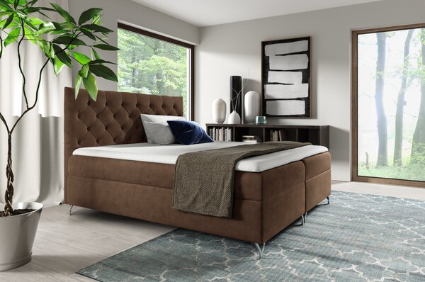 KONDELA Pat cu boxspring, 200x200, ţesătură maro Velvet, GULIETTE + cadou