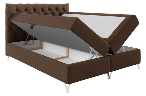 KONDELA Pat cu boxspring, 200x200, ţesătură maro Velvet, GULIETTE + cadou
