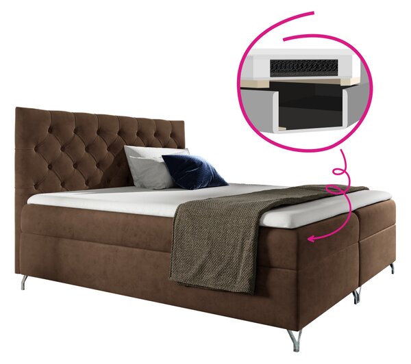 KONDELA Pat cu boxspring, 200x200, ţesătură maro Velvet, GULIETTE + cadou